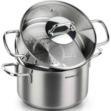 Korkmaz Perla Steamer Set 20 sm, zanglamaydigan po‘lat, ko‘p qatlamli kapsulali taglik, bug‘ qozoni (A1521), Silver arzon