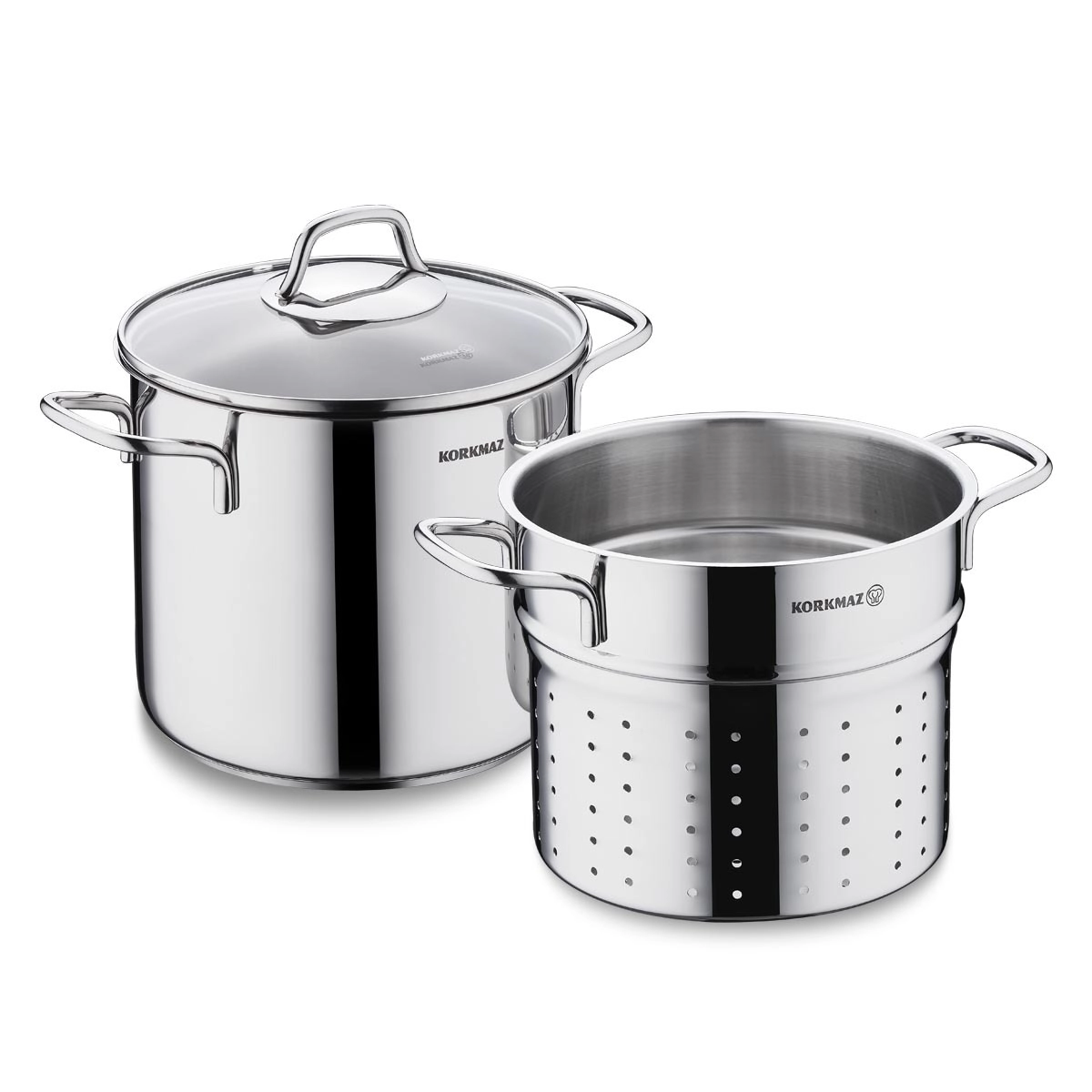 Korkmaz Perla 20x18 sm , zanglamaydigan po‘lat, ko‘p qatlamli kapsulali taglik, spagetti kostryulkasi (A1523) , Silver arzon