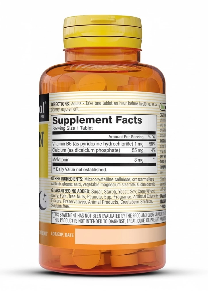 MASON NATURAL Melatonin 3 mg B6 vitamini va kaltsiy bilan, tabiiy uyquni qo‘llab-quvvatlovchi vosita, 60 tabletka (11135) arzon