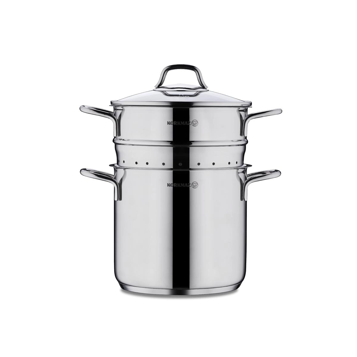 Korkmaz Perla 20x18 sm , zanglamaydigan po‘lat, ko‘p qatlamli kapsulali taglik, spagetti kostryulkasi (A1523) , Silver onlayn