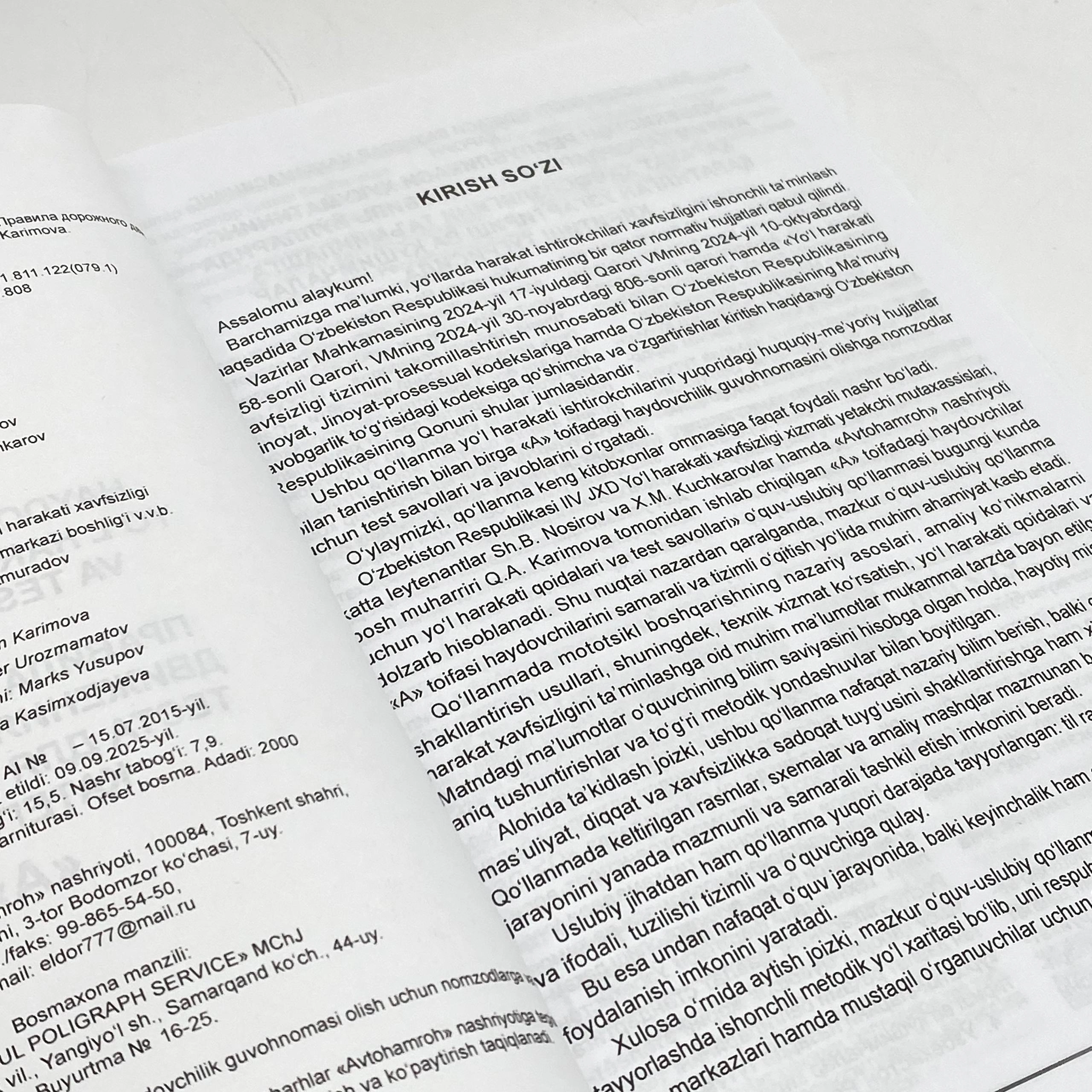 “A” toifadagi haydovchilar uchun yo’l harakati qoidalari va test savollari (o’zbek-rus) arzon