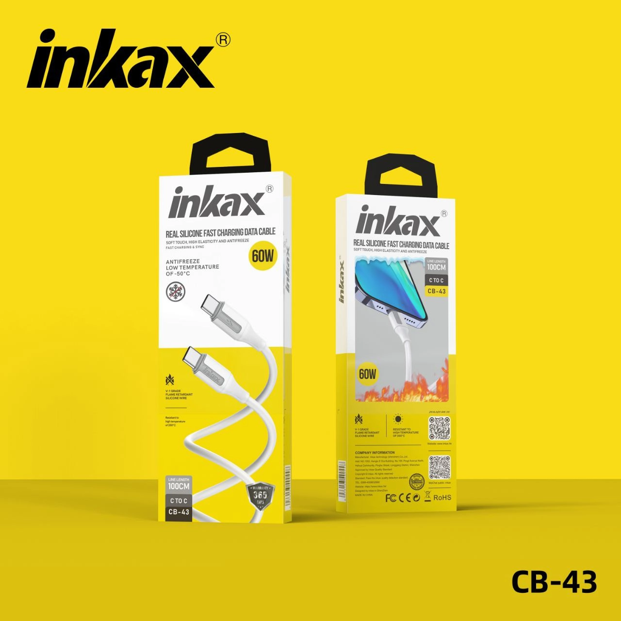 Quvvatlash kabeli Inkax CB43 Type-C to Type-C 60W - White arzon