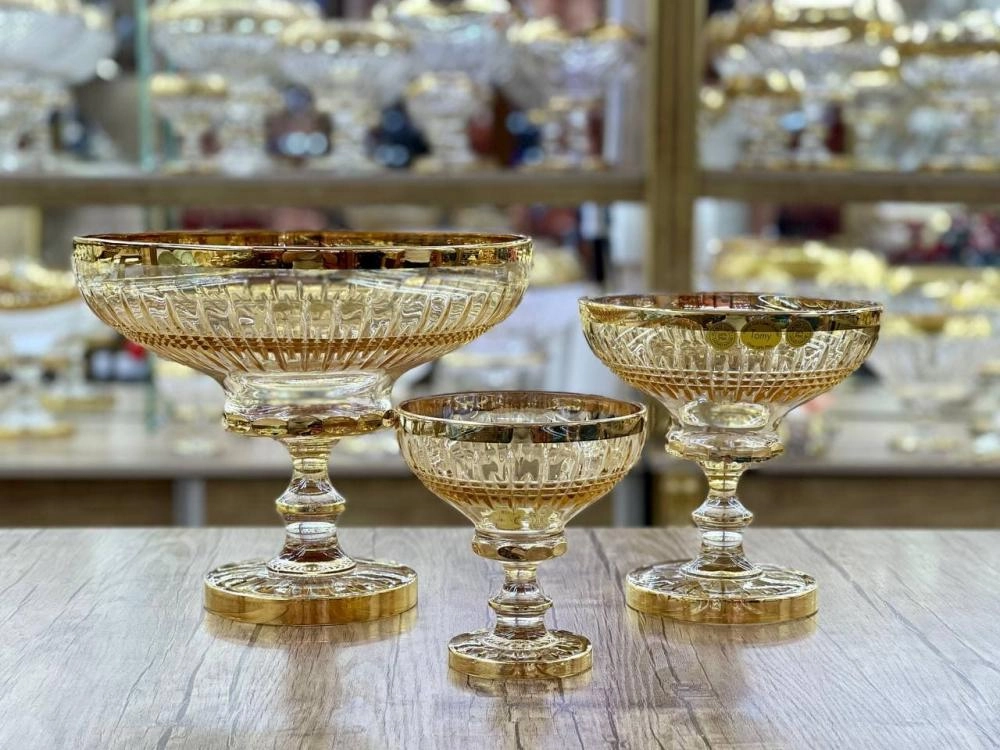 Набор фруктовниц из хрусталя TOMY (12 предметов, медовый оттенок) недорого