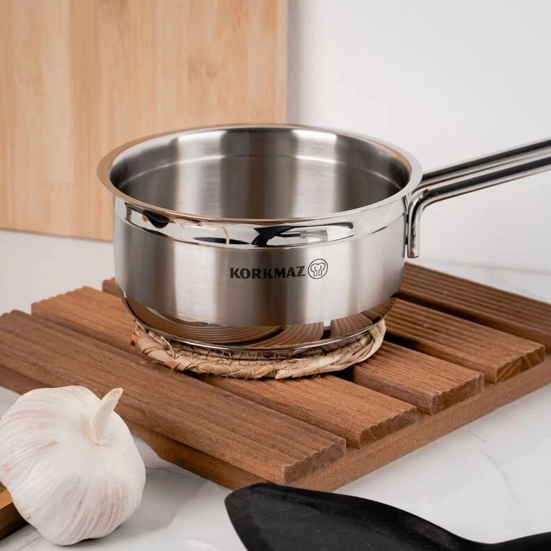 Korkmaz Alfa 14 sm 1 l, zanglamaydigan po‘lat, ko‘p qatlamli kapsulali taglik, sous tovasi (A1015) , Silver onlayn