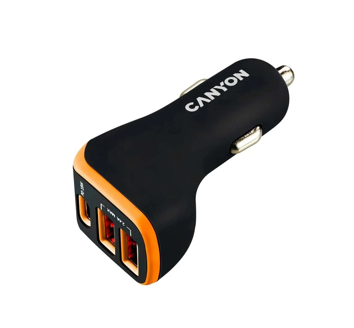 Универсальный автомобильный зарядный адаптер Canyon С-08 (CNE-CCA08BO) с 3 USB портами 2.4 А, PD 18W sotib olish