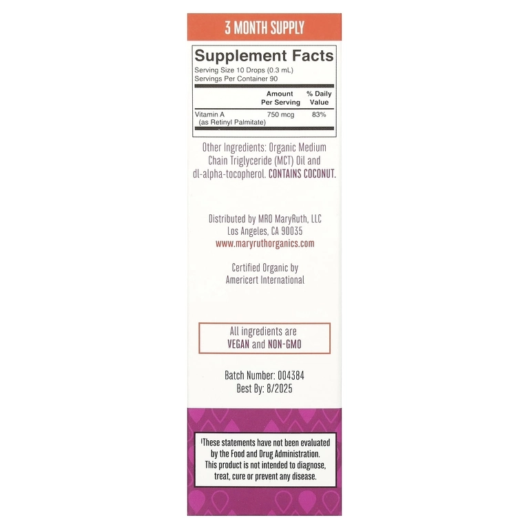 MaryRuth’s Organik A vitamini tomchilarda, 750 mkg, 30 ml (70003) arzon