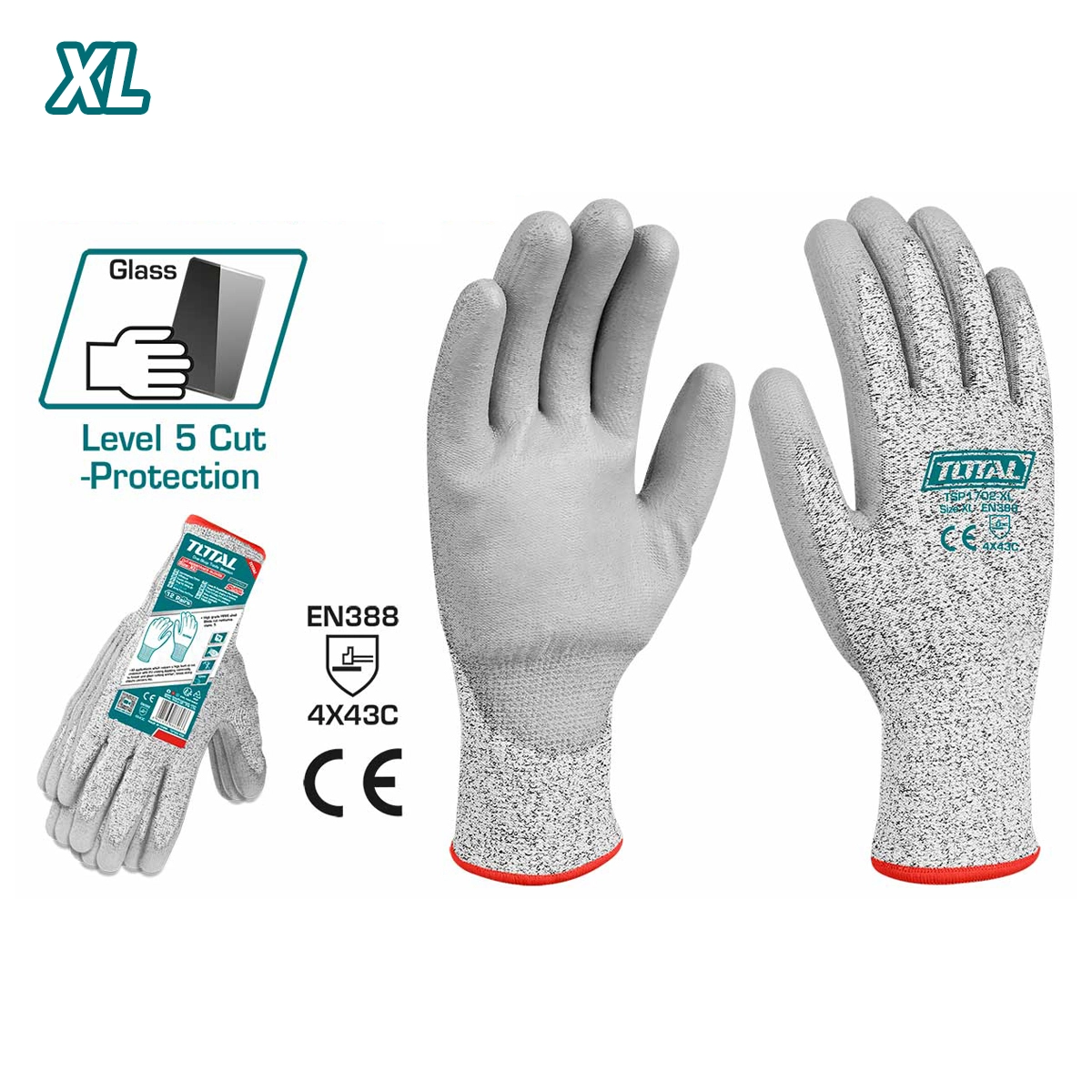 Qo‘lni kesishdan himoya qiluvchi qo‘lqoplar TOTAL TSP1702-XL arzon