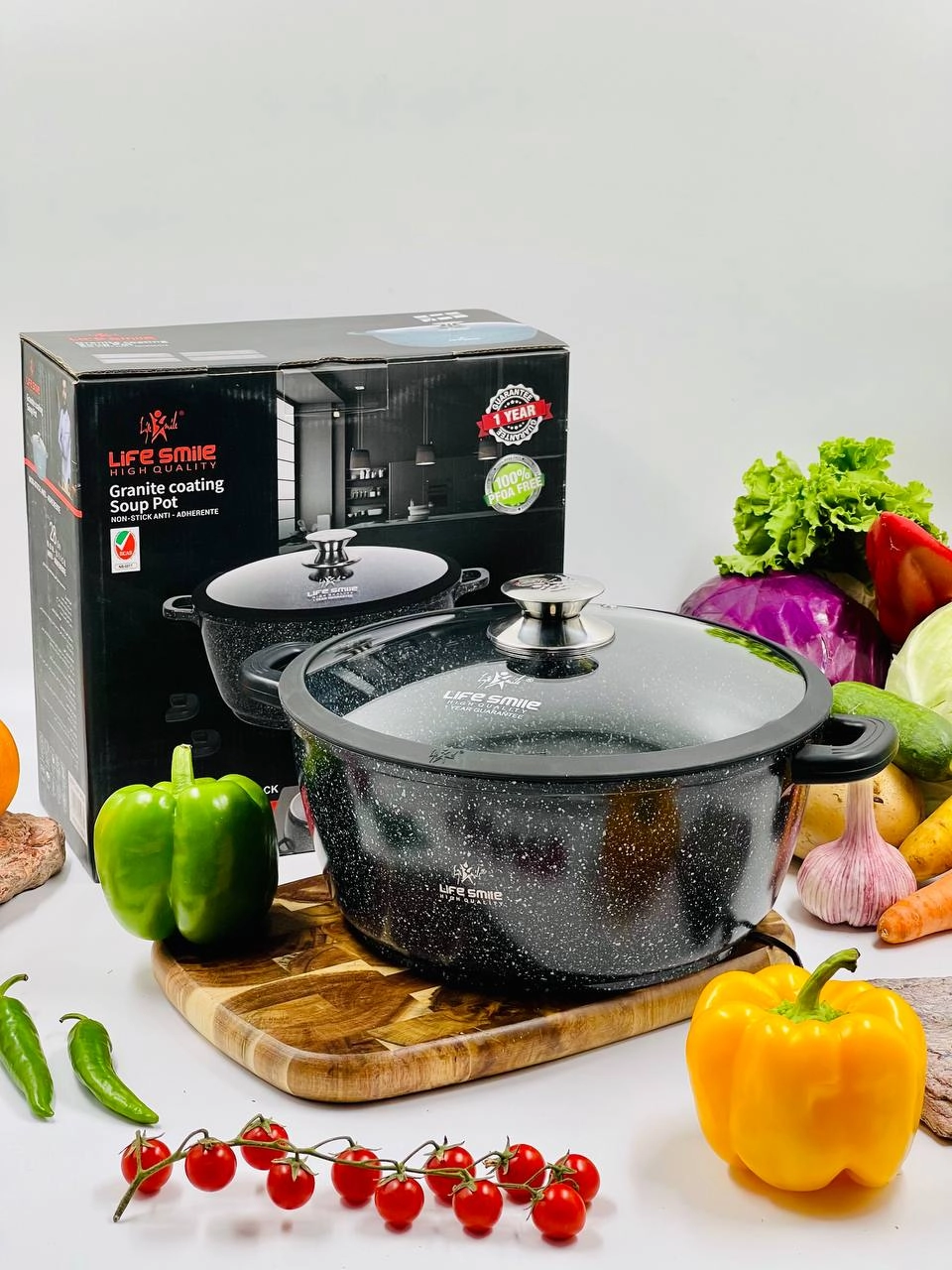 Казан  со стеклянной крышкой Life Smile 16см 1,5л, Black в Узбекистане
