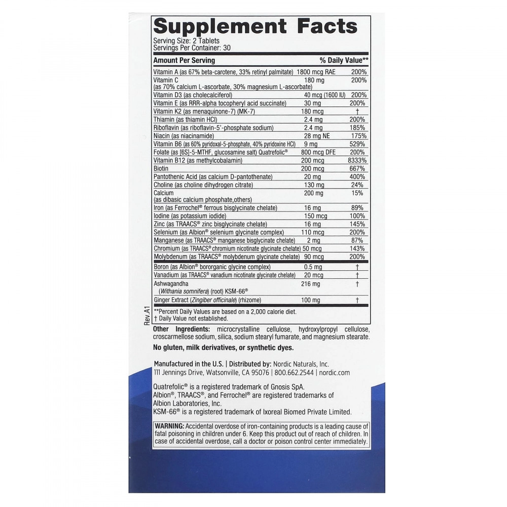 Nordic Naturals Women's Multivitamins (мультивитамины для женщин, 60 таблеток) (01552) недорого