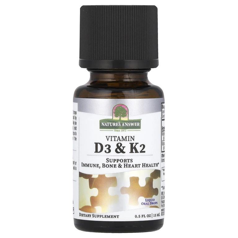 Nature's Answer, D3 va K2 vitaminlari, 25 mkg (1000 ME) va 120 mkg, suyuq tomchilar, 0,5 ml (120 fl oz) (26139) O'zbekistonda