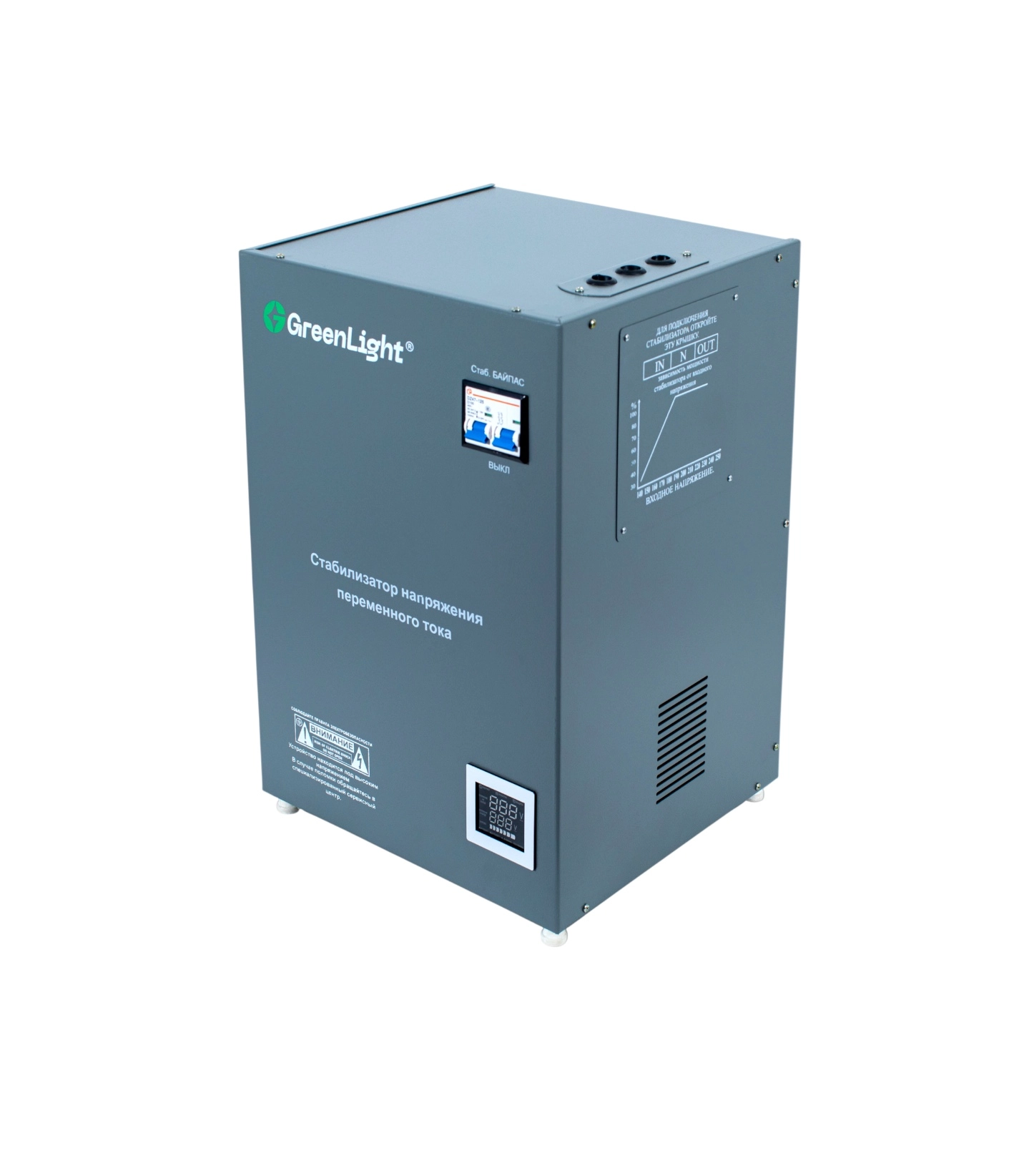 GreenLight 20 kVA quvvatga ega servoprivodli kuchlanish stabilizatori, polga o‘rnatiladigan arzon