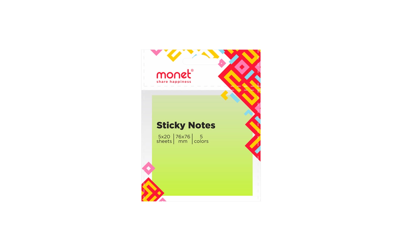 MONET 2SN003, 76*76mm neon, 5*20 varaq yopishqoq eslatma stiker sotib olish