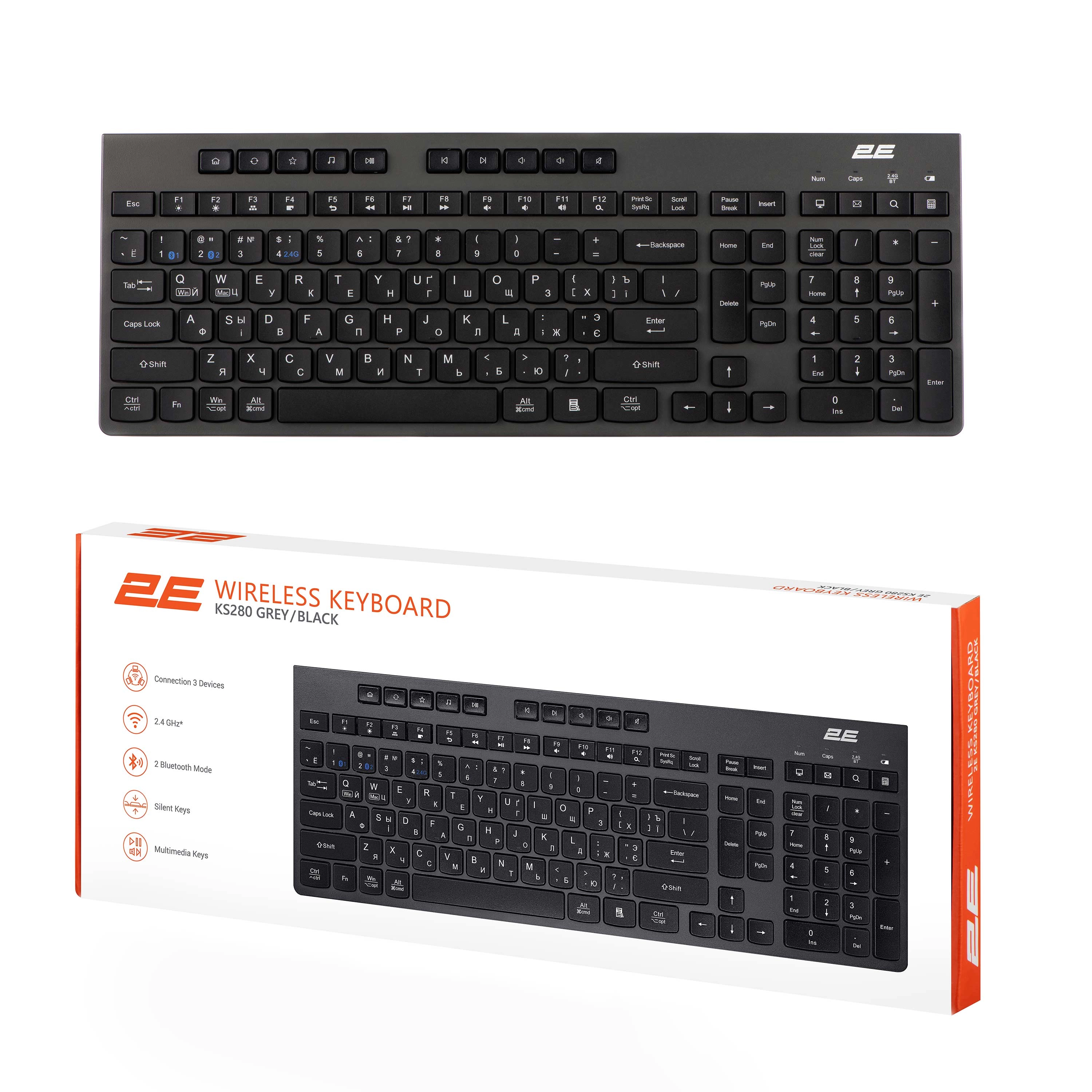 2E KS280 klaviatura (2E-KS280WBGR_AK), Black-gray tez yetkazib berish