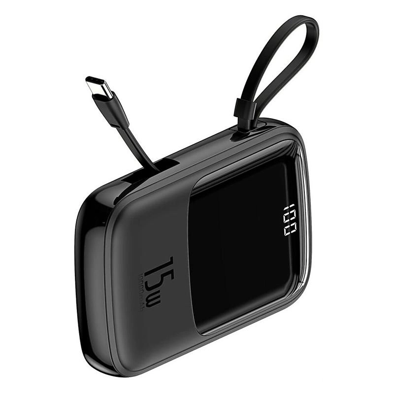 Baseus Qpow Digital Display 10000 mah Type-C kabelli 15W (Black) tashqi akkumulyatori onlayn