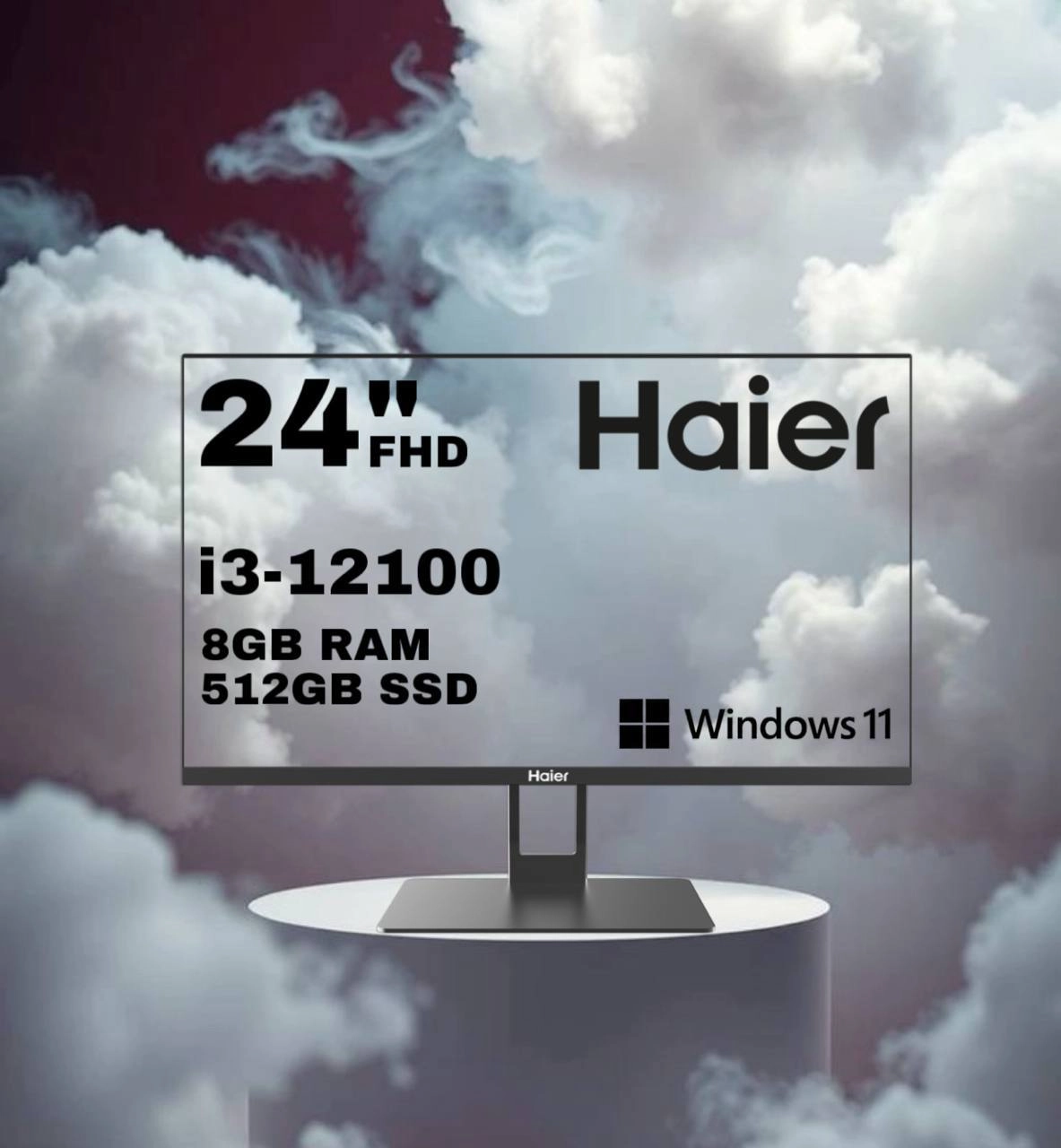 Monoblok Haier A4 (i3-12100 | 16GB DDR4 | 512GB SSD | 23.8” FHD | Intel UHD Graphics | Windows 11 Pro | Klaviatura + Sichqoncha, Black sotib olish