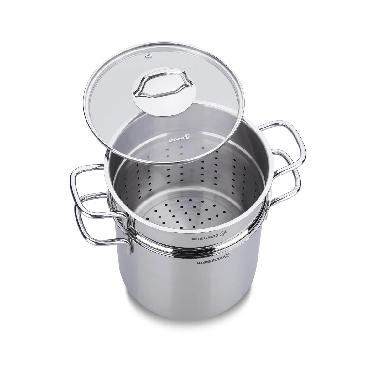 Korkmaz Perla 20x18 sm , zanglamaydigan po‘lat, ko‘p qatlamli kapsulali taglik, spagetti kostryulkasi (A1523) , Silver O'zbekistonda