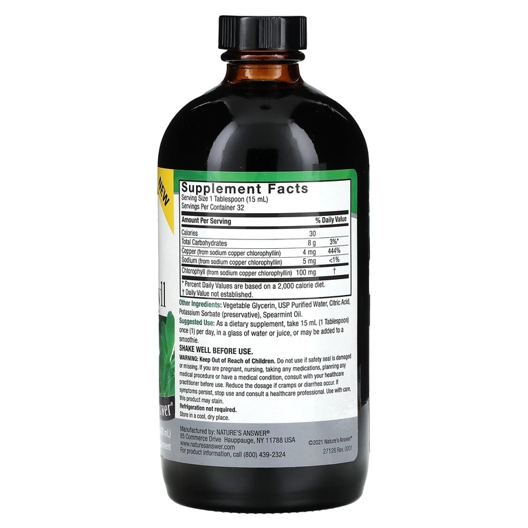 Nature's Answer, suyuq xlorofill, 100 mg, 480 ml (16 suyuq untsiya) (26126) arzon