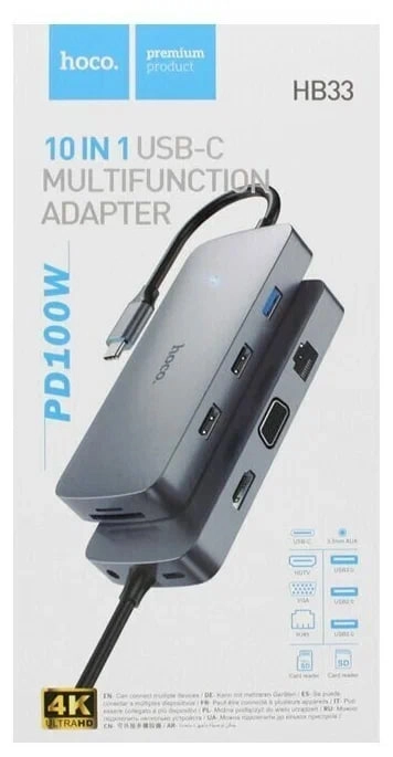 Hoco Hub HB33 10in1 Type-C adapteri O'zbekistonda