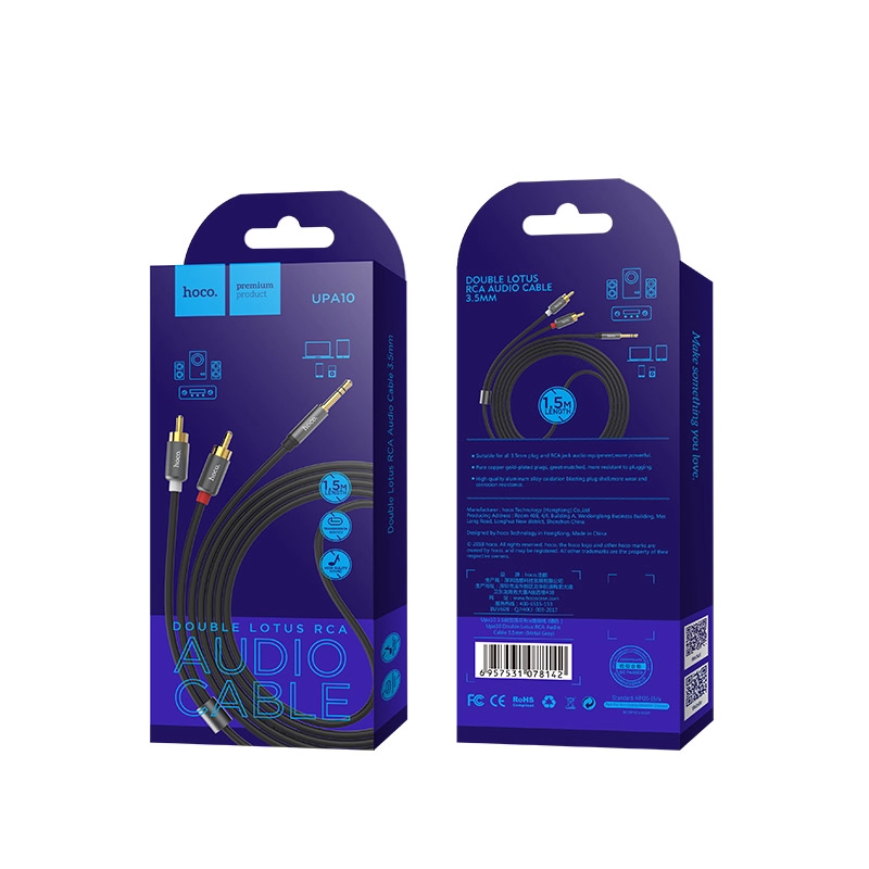 Кабель двойной Hoco UPA10 3,5 mm черный(1.5м) цена