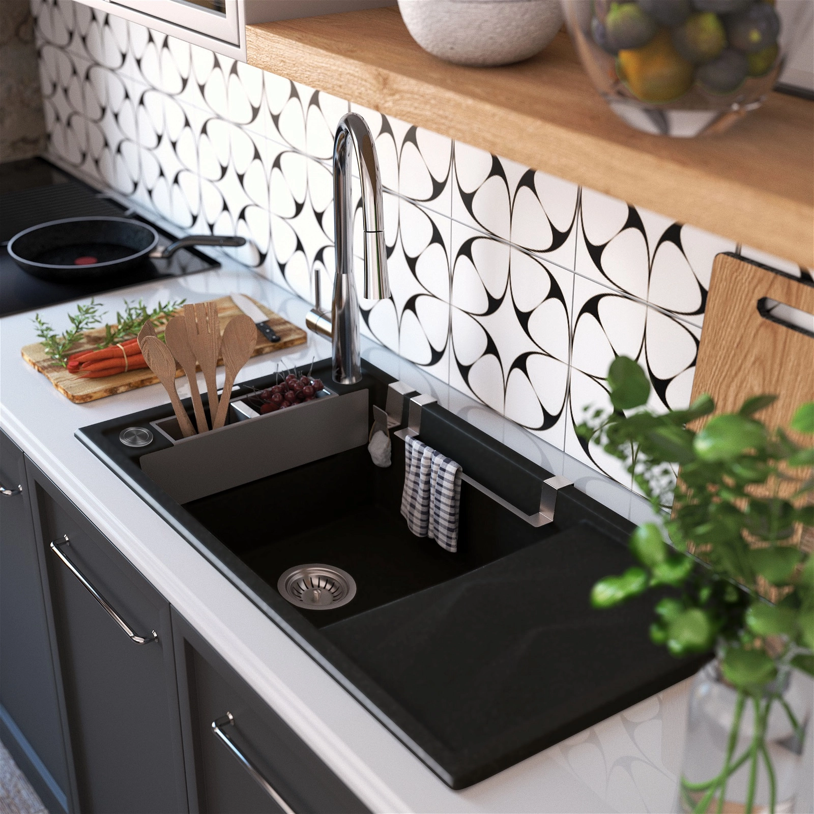 Кухонная мойка Deante MAGNETIC Черный (с осушкой) ZRM_N113 O'zbekistonda