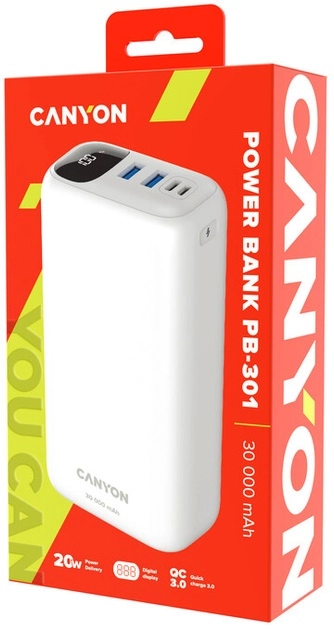 Внешний аккумулятор Canyon PB-301 белый 30000 mAh в Узбекистане