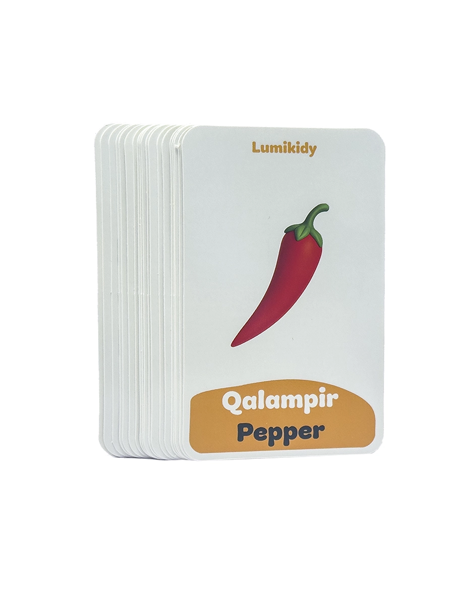 Bolalar rivojlanishi uchun kartochkalar: Sabzavotlar- Vegetables (ingliz tilida) bo'lib to'lash