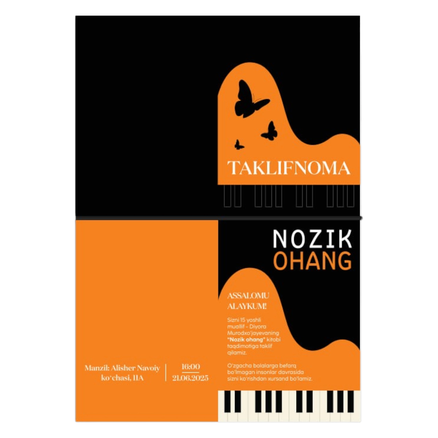 "Nozik ohang" kitobi uchun taklifnoma купить