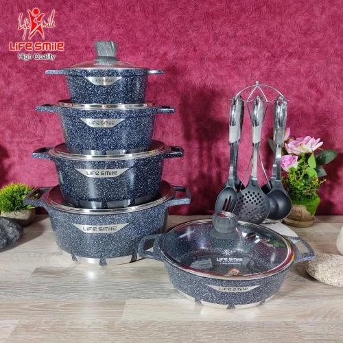 Набор кухонной посуды Lifesmile 17 предметов (серый, тёмно-серый, бардо) купить