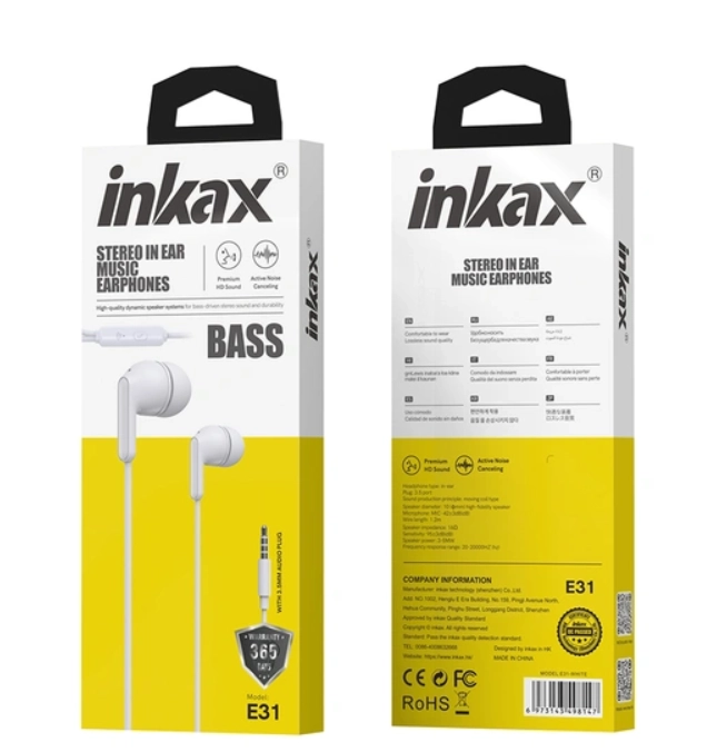 Наушники Inkax E31 1.2M In-ear Music Earphone белые недорого