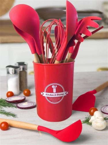 Набор силиконовых половников Kitchen set (12 предметов, чёрный, красный, фиолетовый) купить