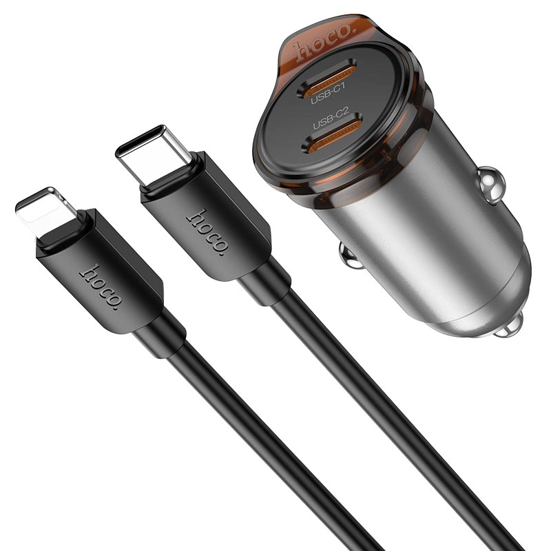 Автомобильное зарядное устройство Hoco NZ16B Dual Type-C Car Charger (набор c кабелем) - металлика купить