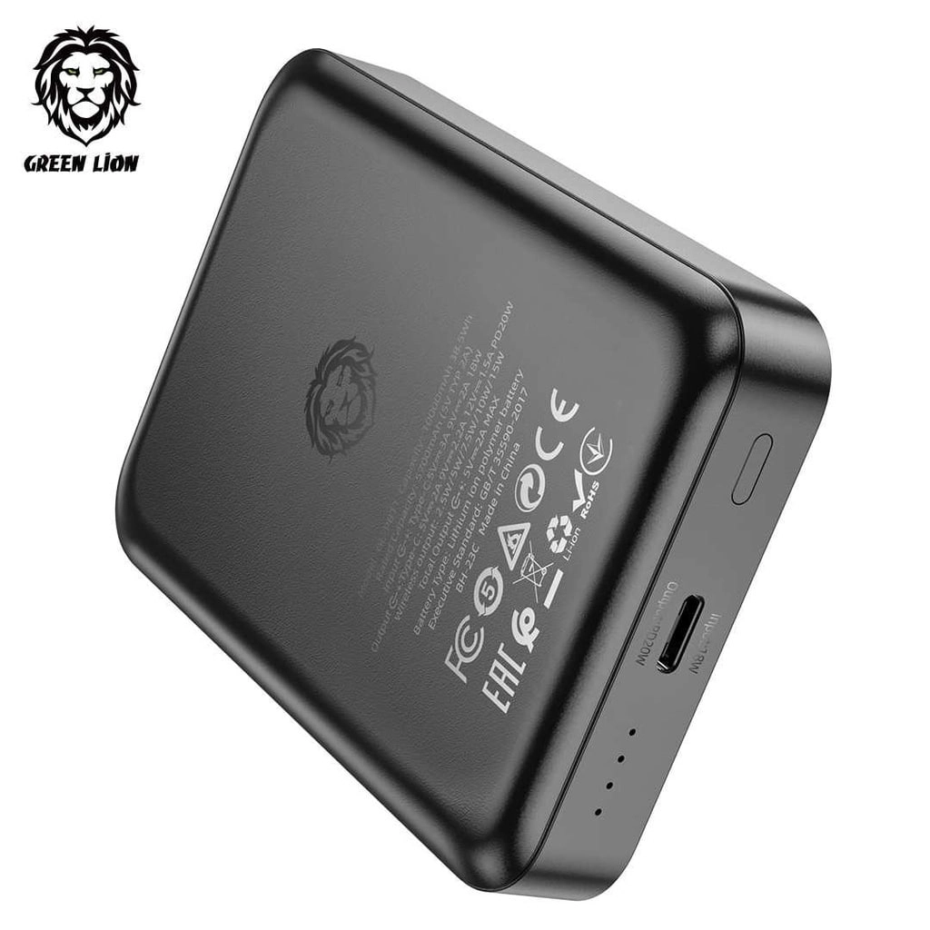 Green Lion 3 in 1 Magsafe Power Bank 10000mAh PD 20W qora tashqi akkumulyatori - rasm №3 Green Lion 3 in 1 Magsafe Power Bank 10000mAh PD 20W qora tashqi akkumulyatori arzon