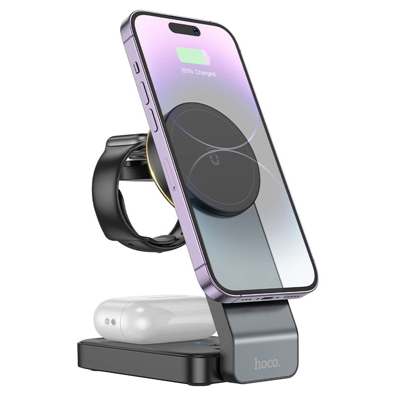 Hoco CQ3 3in1 Fast Wireless Charger qora tezkor simsiz quvvatlagichi O'zbekistonda