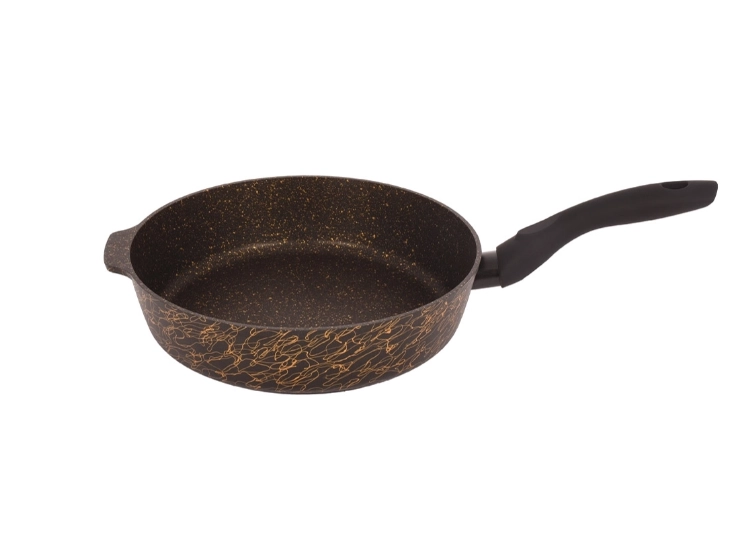 Сковорода глубокая 220мм с ручкой,со стекл.крышк, АП линия Грация (черный/золото) arzon