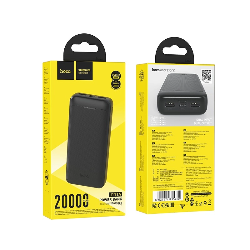 Hoco J111A 20000mAh qora portativ akkumulyatori O'zbekistonda