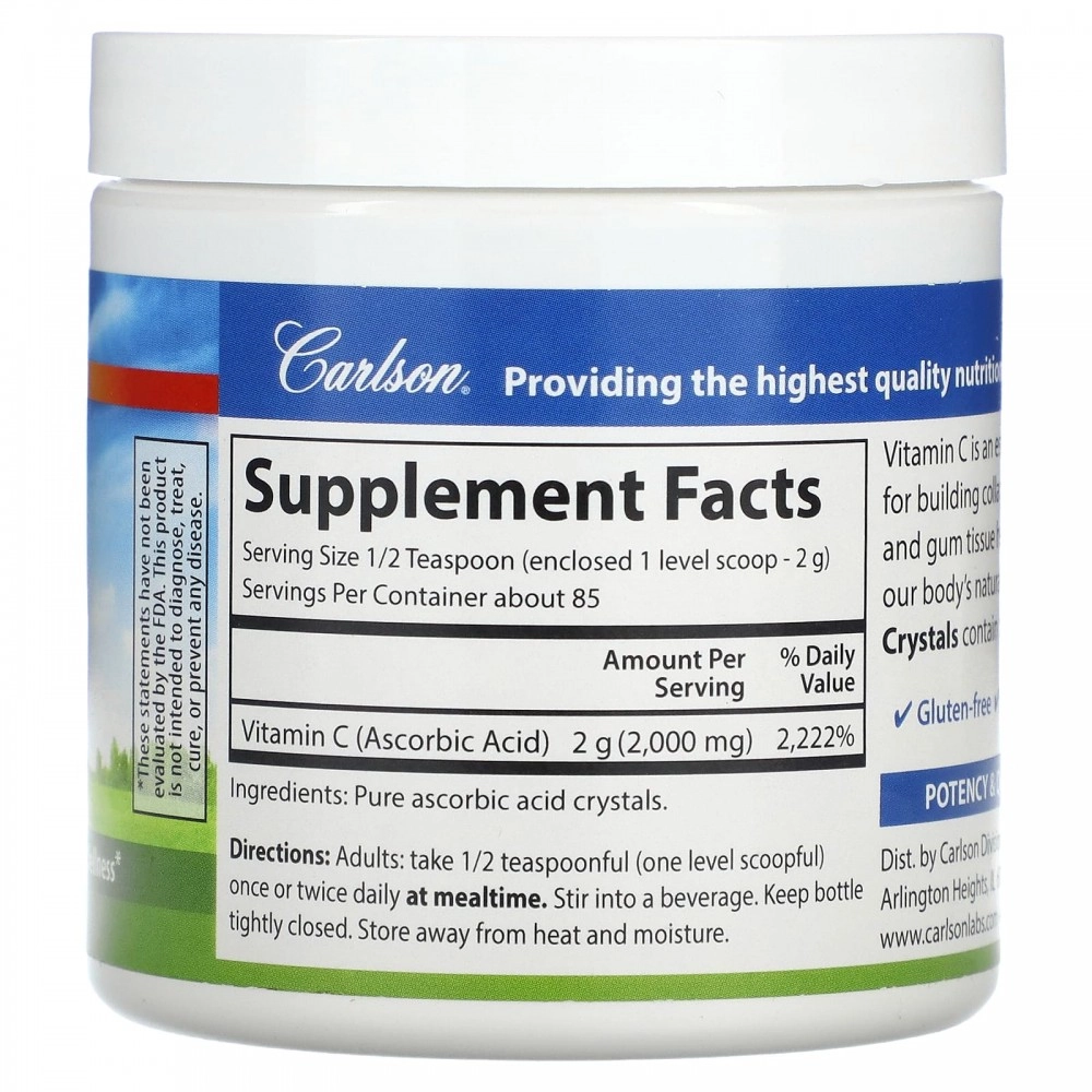 Carlson, Vitamin C kristallari, 2000 mg, 170 g (6 untsiya) (33560) arzon