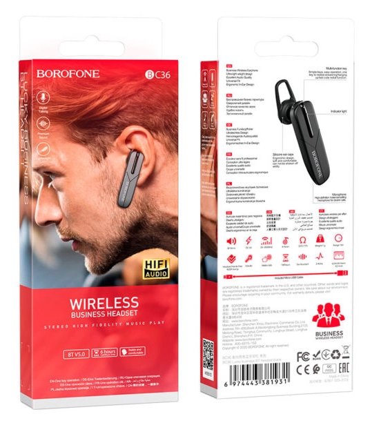 Bluetooth-гарнитура Borofone BC36 Black - фото №5 Bluetooth-гарнитура Borofone BC36 Black онлайн