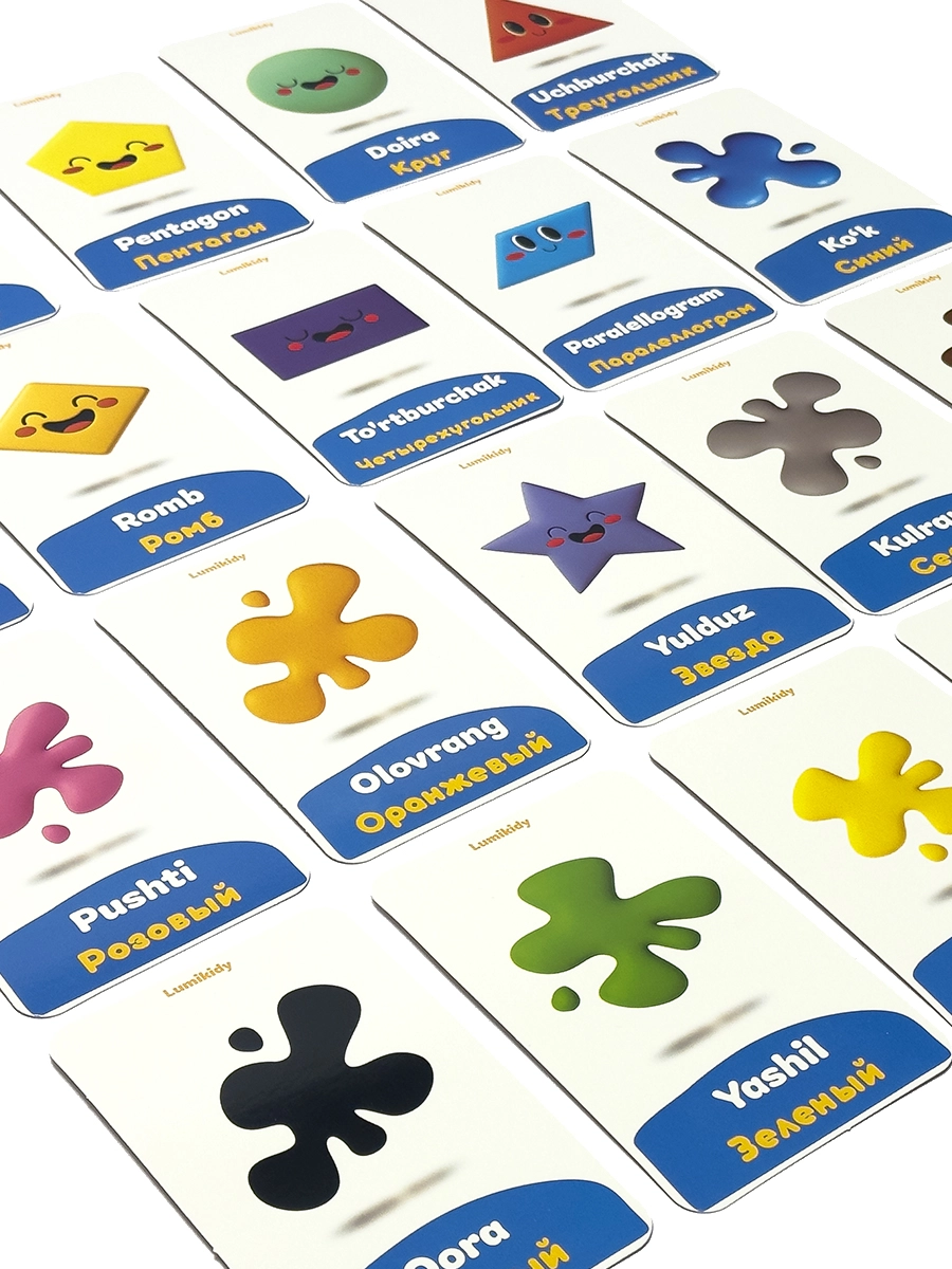 Bolalar rivojlanishi uchun kartochkalar: Ranglar va shakllar - Цвета и Формы (rus tilida) O'zbekistonda