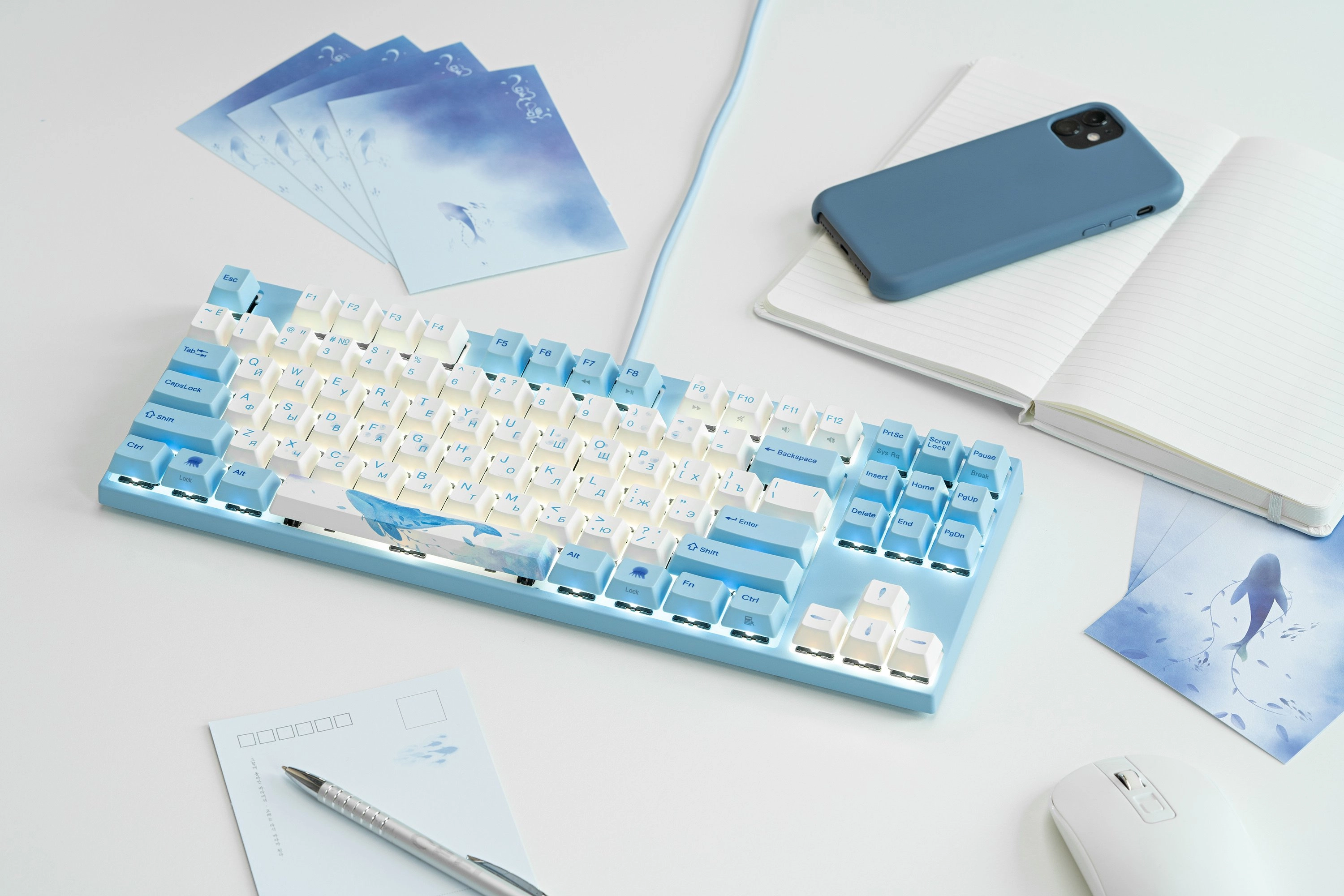 Клавиатура Varmilo VA87M Sea Melody, Cherry MX Red + коврик в подарок с фото