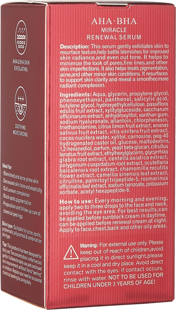 AHA-BHA MIRACLE RENEWAL SERUM yuz uchun serumi, 30 ml O'zbekistonda