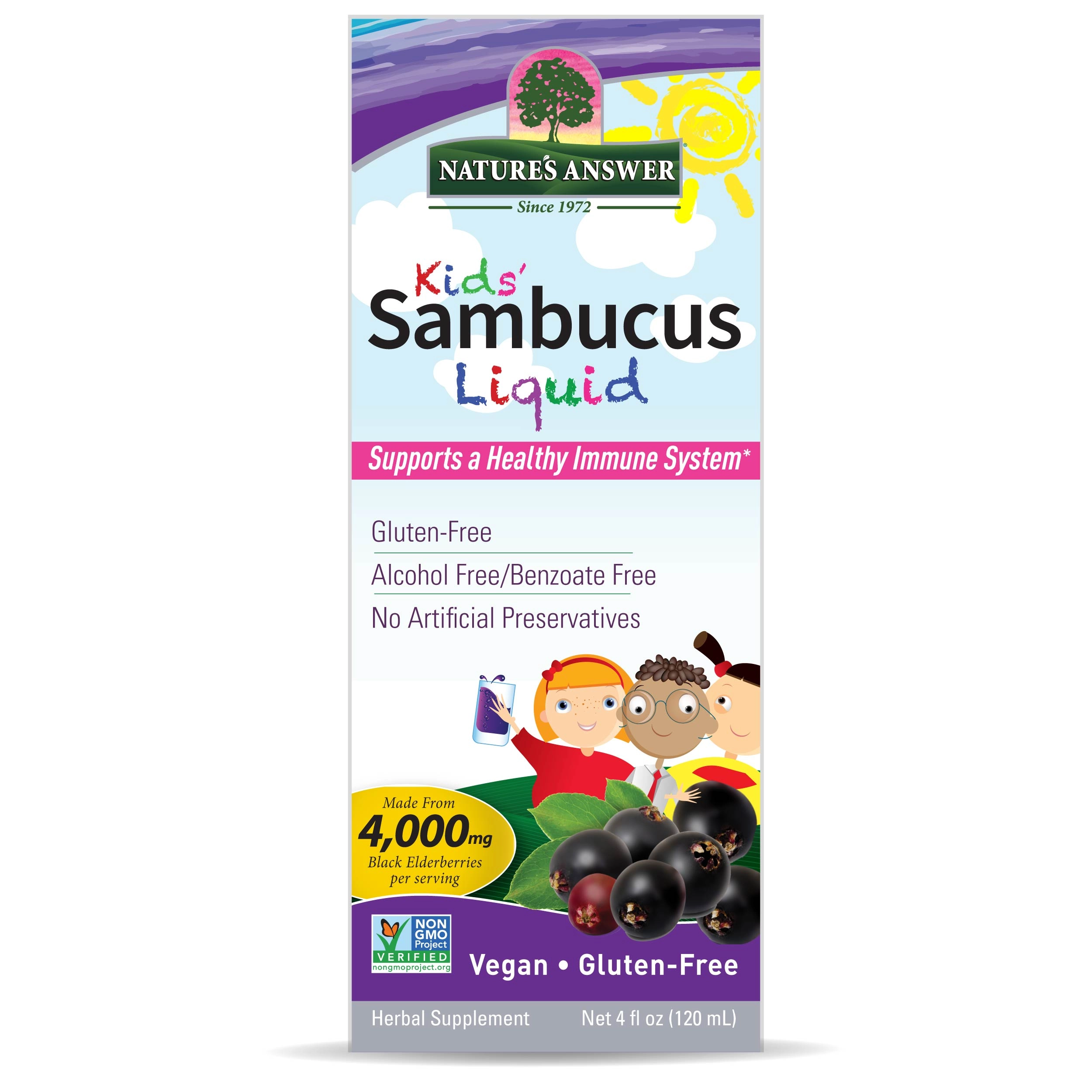 Nature&rsquo;s Answer Kid&rsquo;s Sambucus Liquid Bolalar uchun qora bezi siropi, 4000 mg, 120 ml (26044) arzon