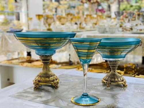 Набор фруктовниц и конфетниц от KIBELE (голубо-золотистый, 12 предметов) купить