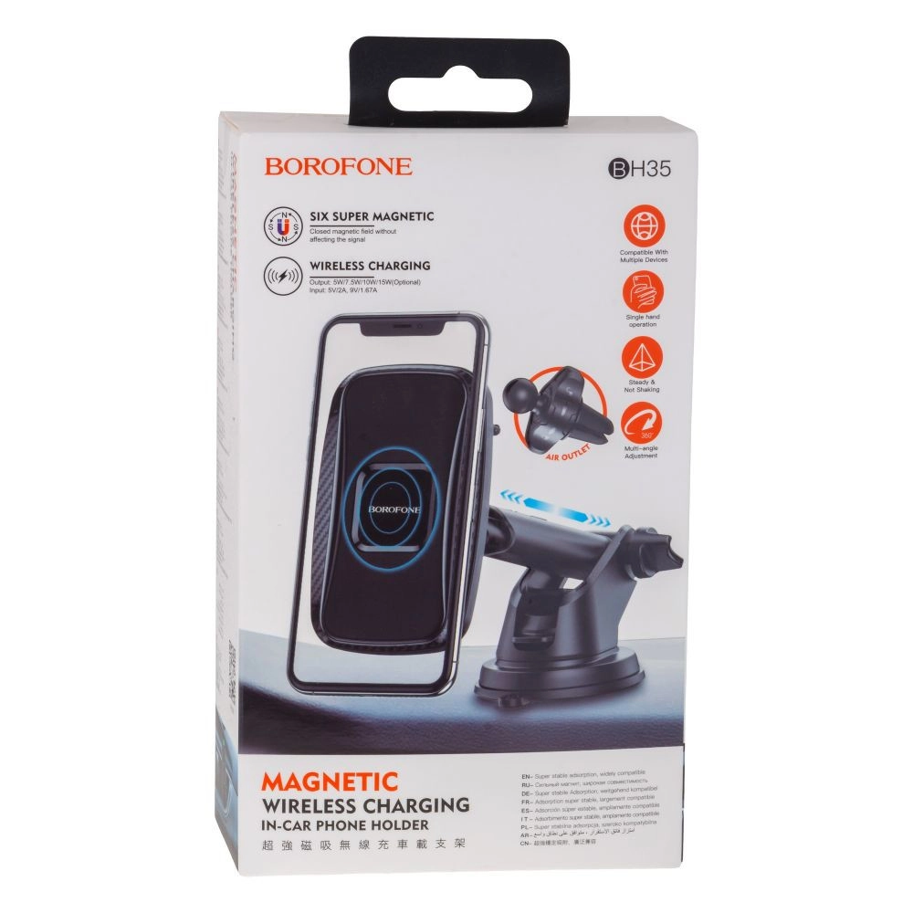 BOROFONE BH35 magnetic wireless charging qora avtomobil uchun smartfon tutqichi O'zbekistonda