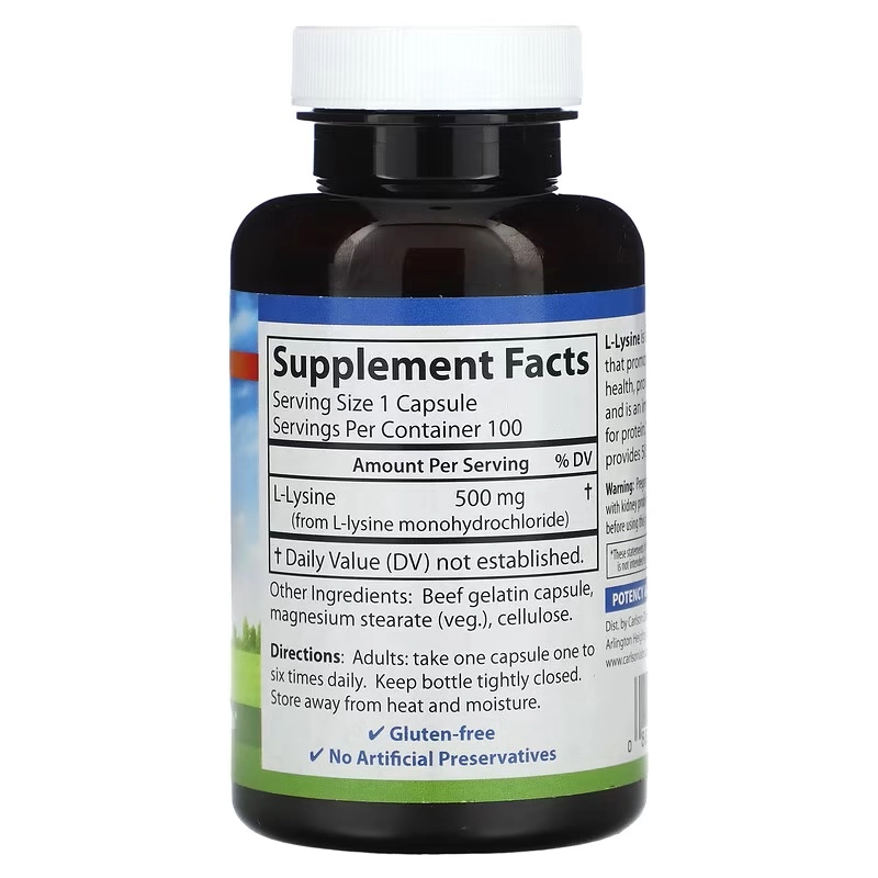 Karlson, L-lizin, 500 mg, 100 kapsula (06881) arzon