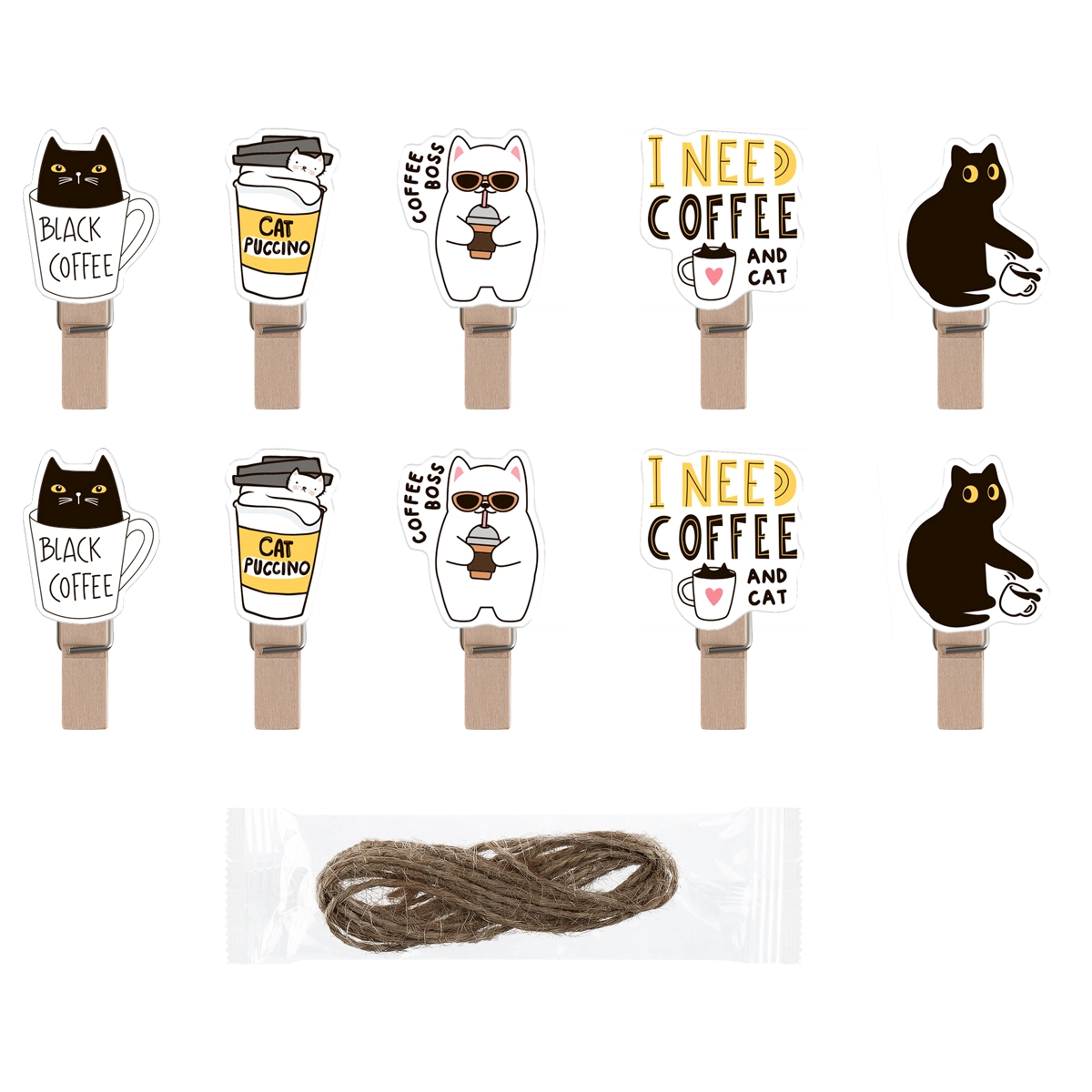 MESHU "Right Cat" qog&lsquo;oz qisqichlari, 7 mm, 10 dona, yog&lsquo;och, assorti, ip bilan (MS_55480) O'zbekistonda