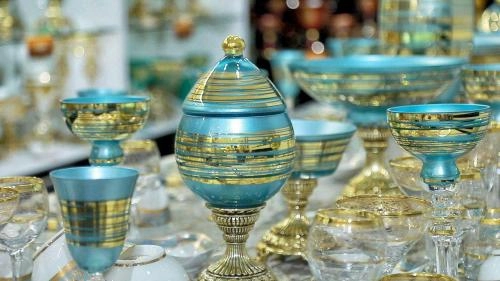 Набор фруктовниц и конфетниц от KIBELE (голубо-золотистый, 12 предметов) в Узбекистане