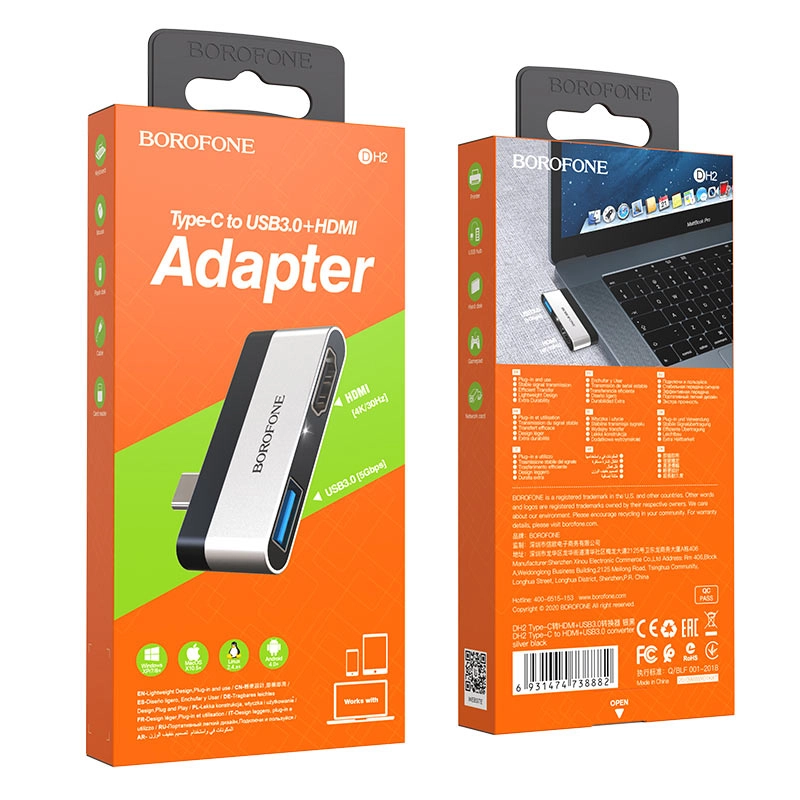 Type-C - USB3.0 + HDMI Borofone DH2 adapteri arzon
