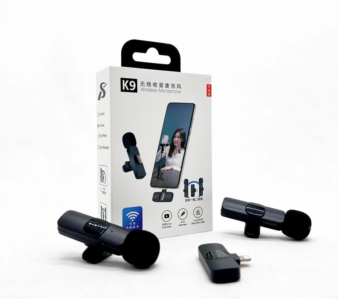 K9 2X iP simsiz lavali mikrofon - rasm №3 K9 2X iP simsiz lavali mikrofon arzon