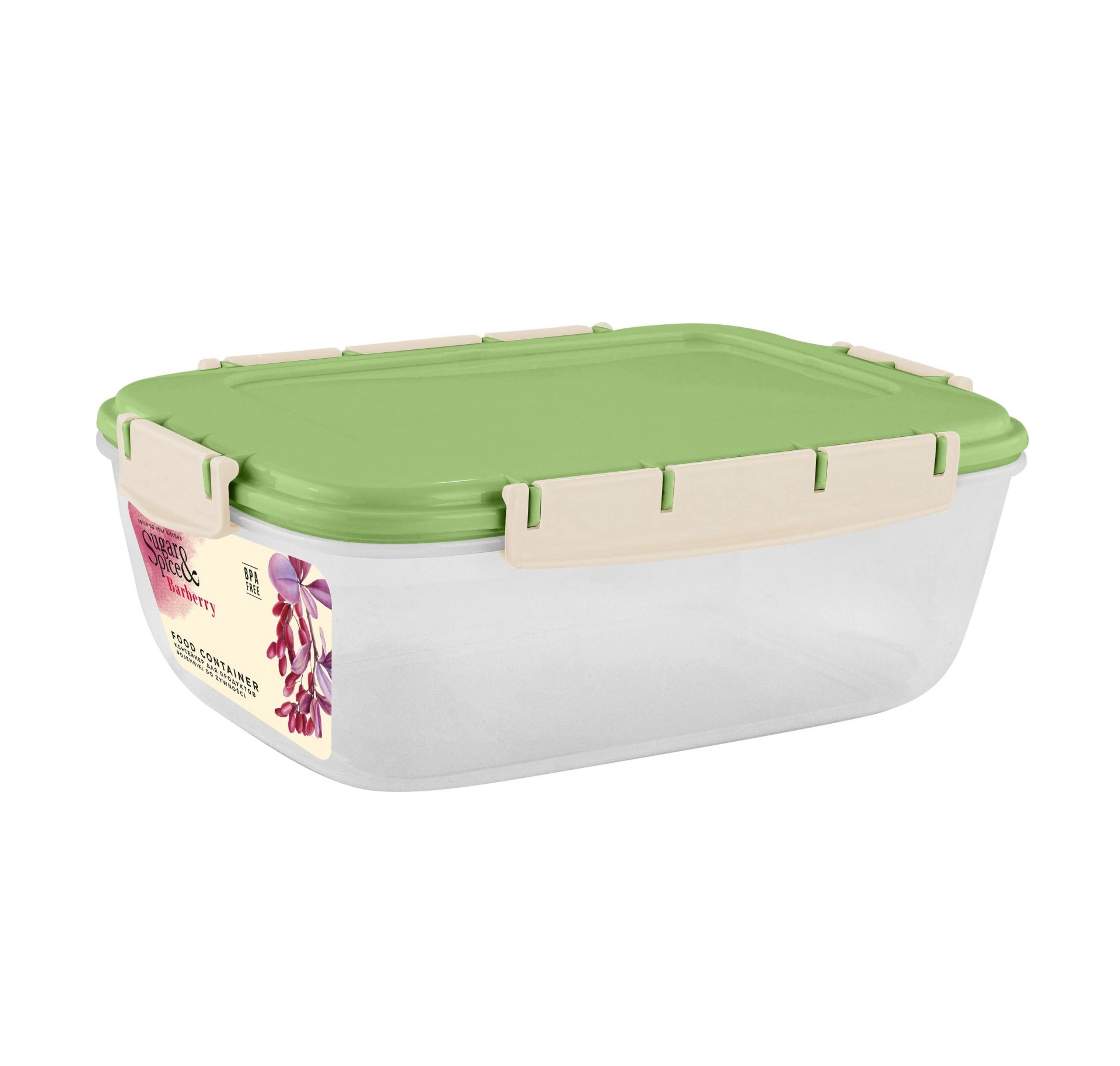Контейнер для продуктов Sugar&Spice Вarberry, с защелками, герметичный, 1,8л, прямоугольный фисташка купить