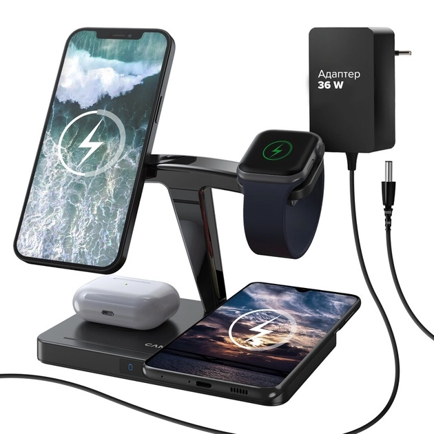 Беспроводное зарядное устройство Canyon WS-404 4 в 1 QI Black цена